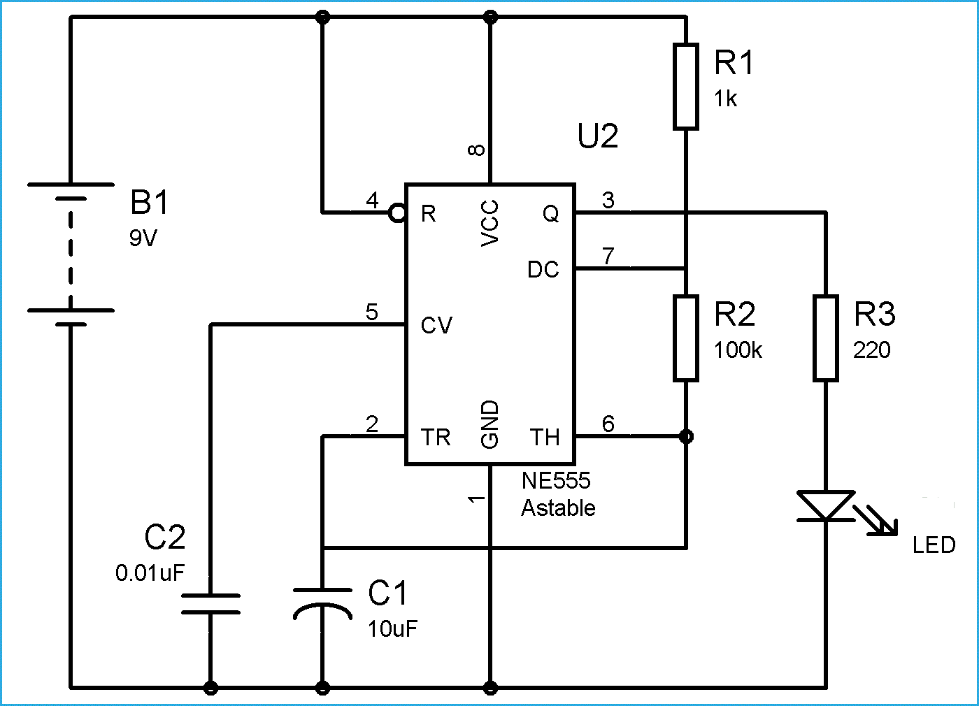 555 Timer Astable Circuit Diagram